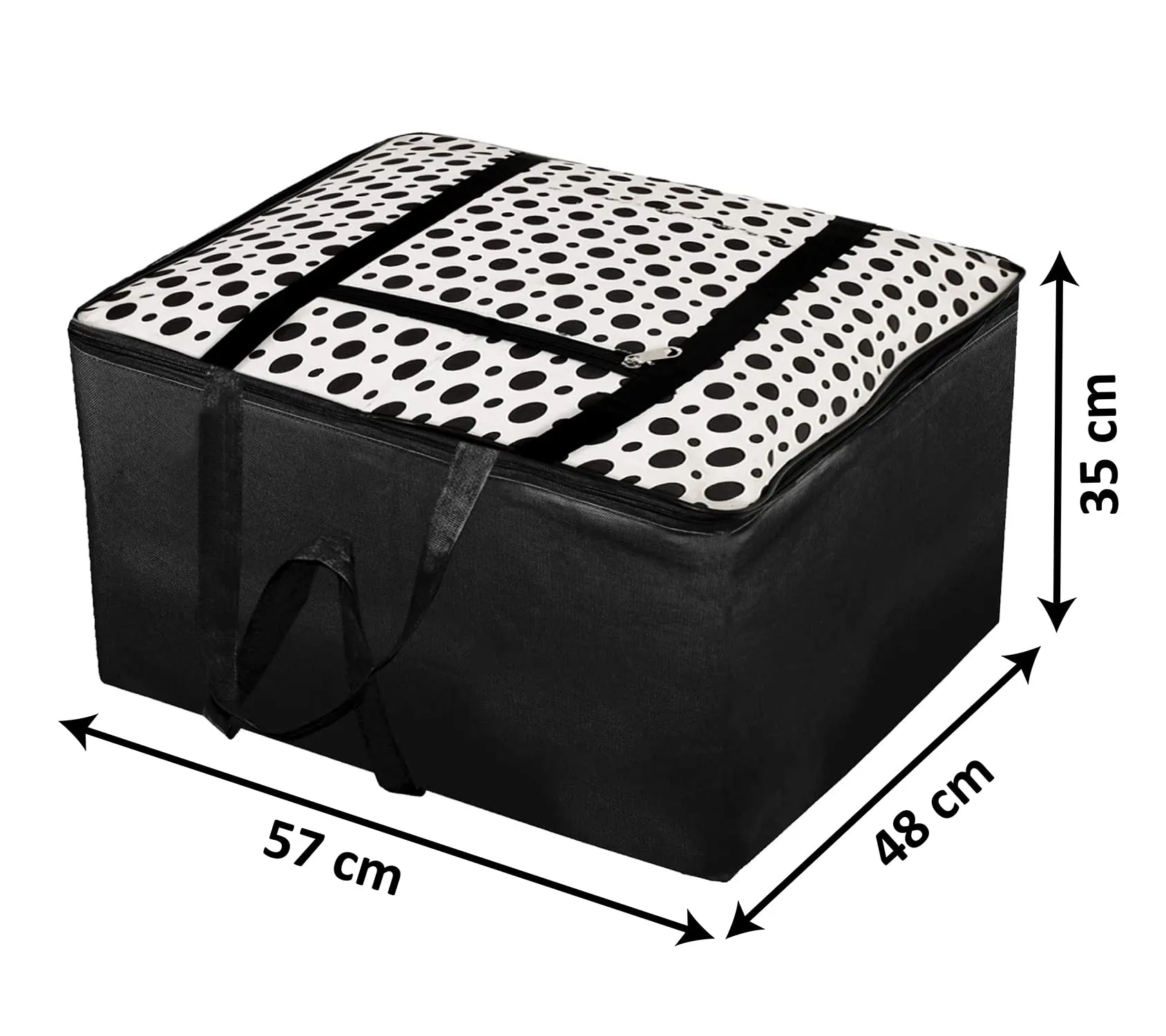 Heart Home Dot Printed Large Size Lightweight Foldable Multipurpose Storage bag, Cloth Organiser, Travel Bag With Zippered Closure And Handle- Pack of 2 (Black & White)-HS43HEARTH26706