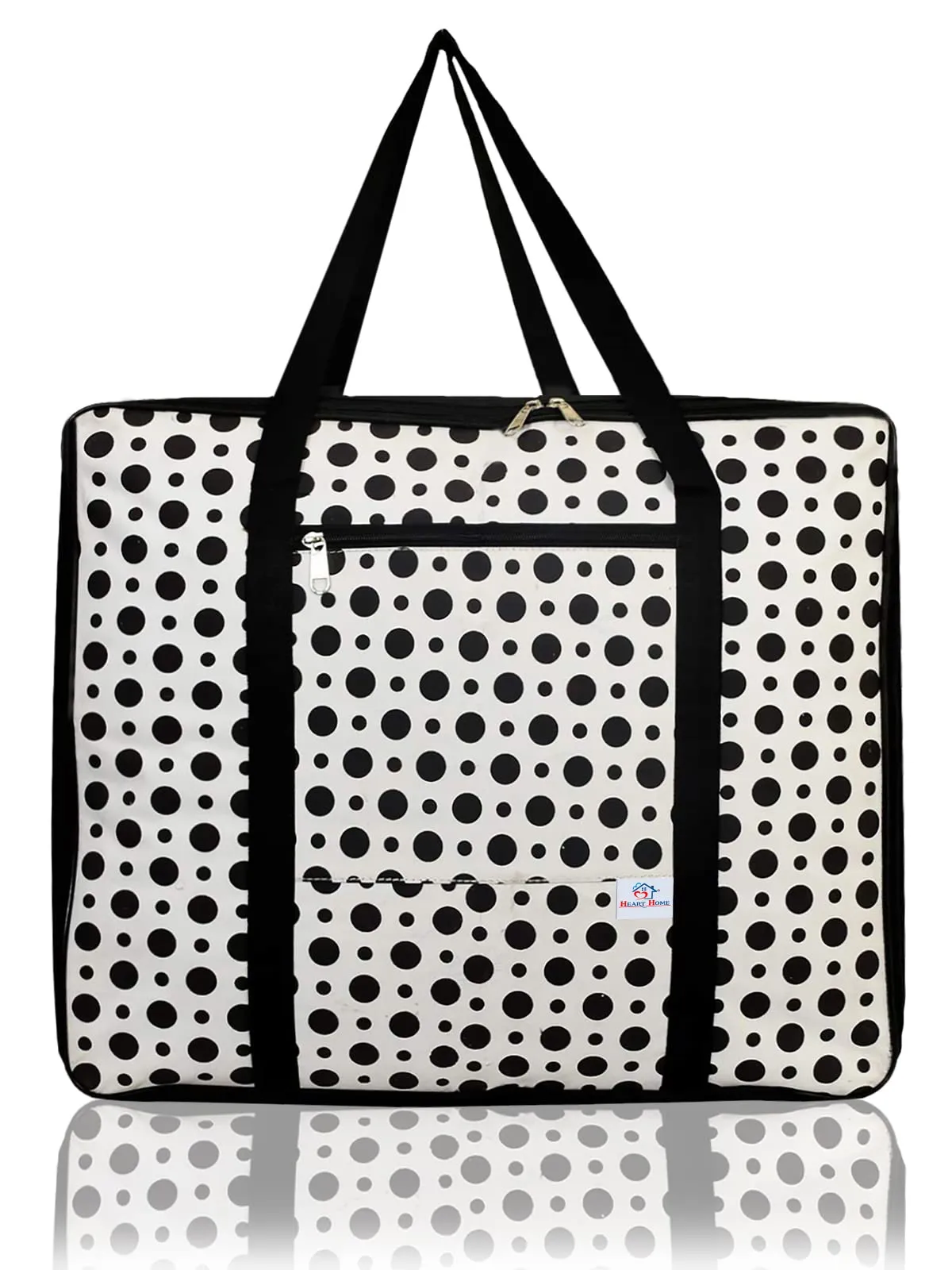 Heart Home Dot Printed Large Size Lightweight Foldable Multipurpose Storage bag, Cloth Organiser, Travel Bag With Zippered Closure And Handle- Pack of 2 (Black & White)-HS43HEARTH26706