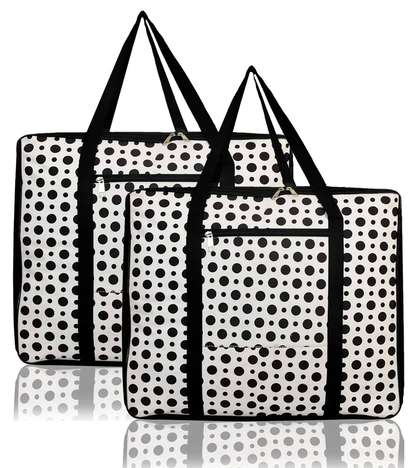 Heart Home Dot Printed Large Size Lightweight Foldable Multipurpose Storage bag, Cloth Organiser, Travel Bag With Zippered Closure And Handle- Pack of 2 (Black & White)-HS43HEARTH26706