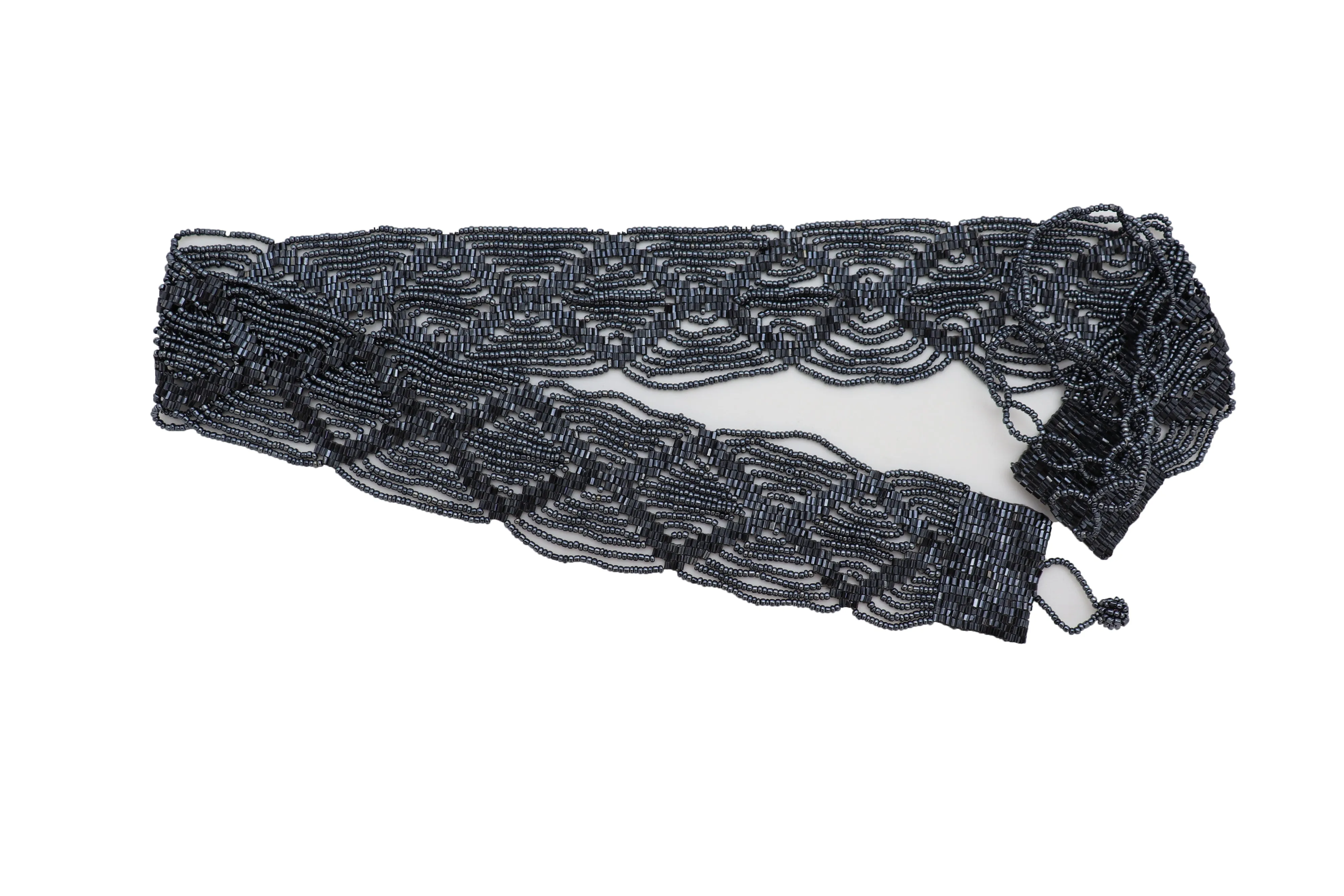 Hip High Waist Navy Blue Beads Waistband Wrap Around Tie Belt Fit Size M L