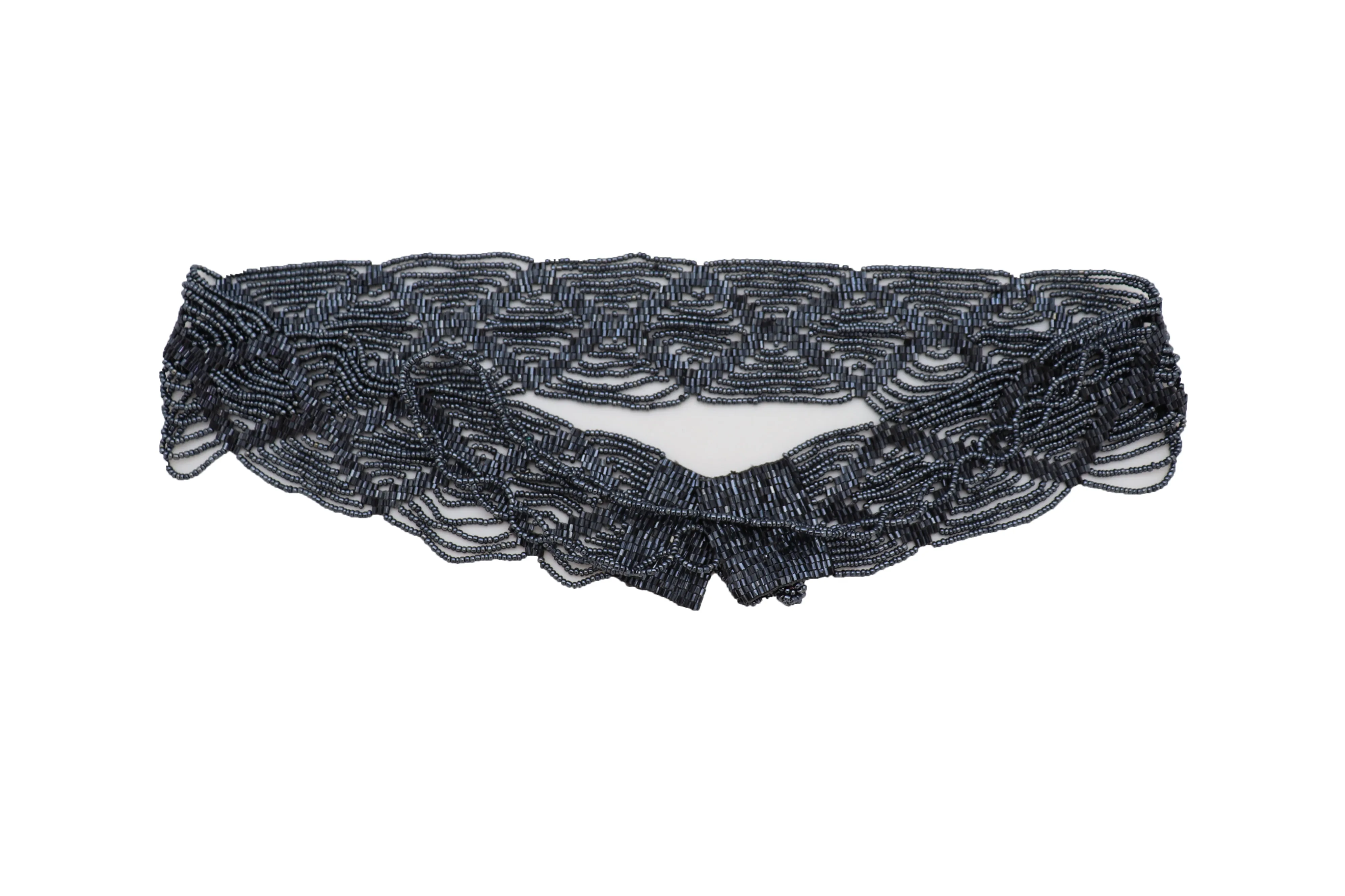 Hip High Waist Navy Blue Beads Waistband Wrap Around Tie Belt Fit Size M L