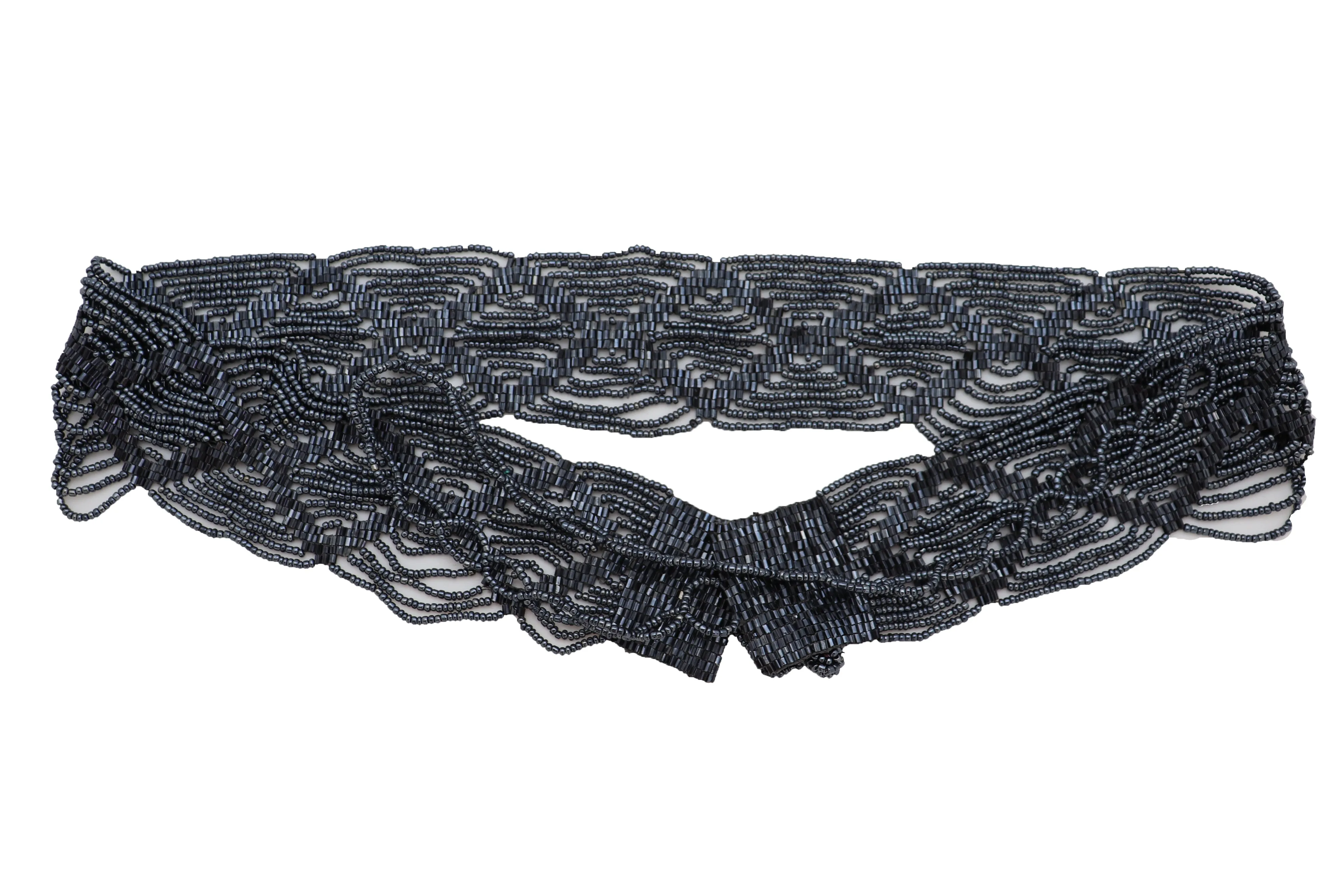 Hip High Waist Navy Blue Beads Waistband Wrap Around Tie Belt Fit Size M L