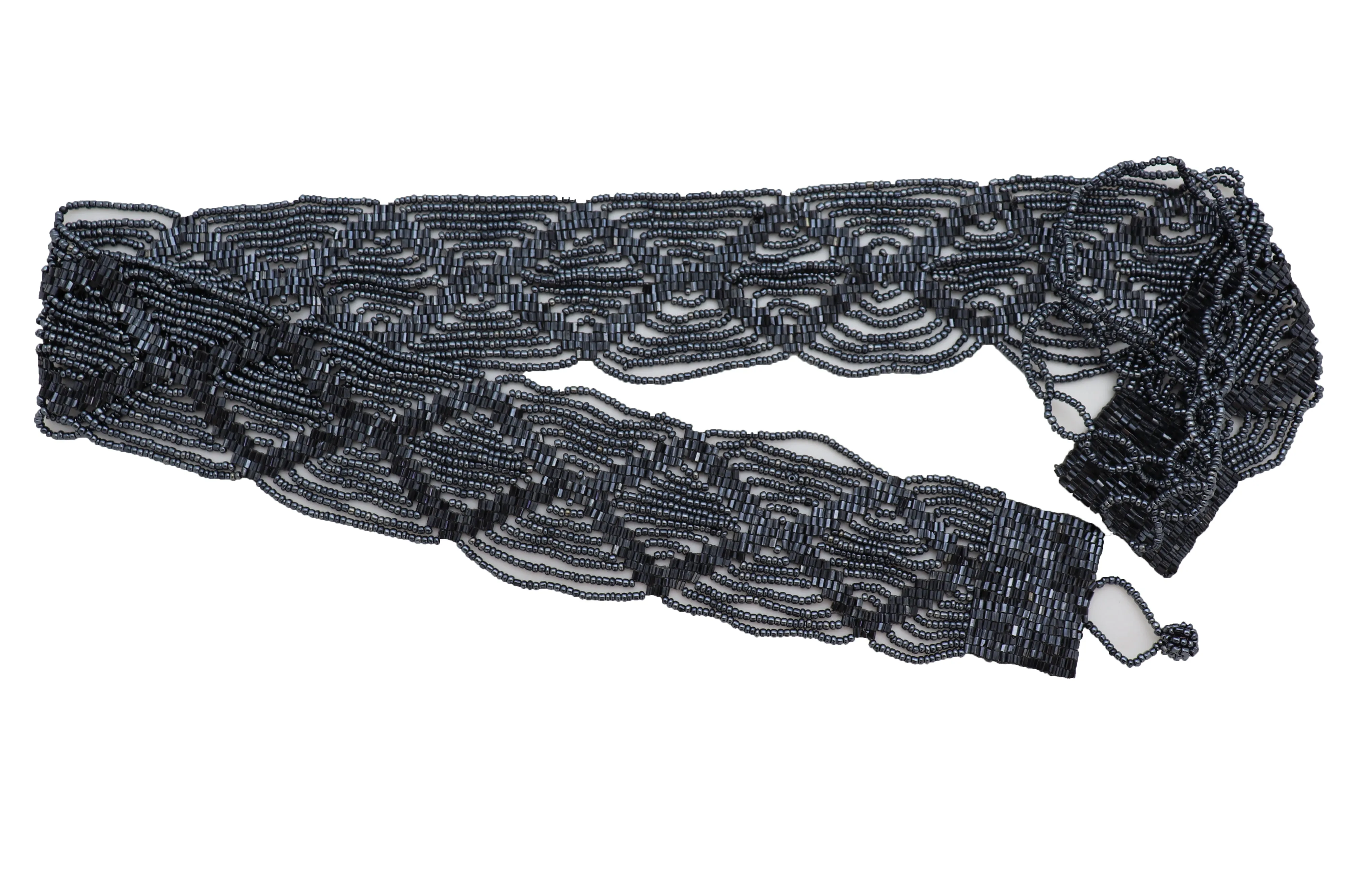 Hip High Waist Navy Blue Beads Waistband Wrap Around Tie Belt Fit Size M L