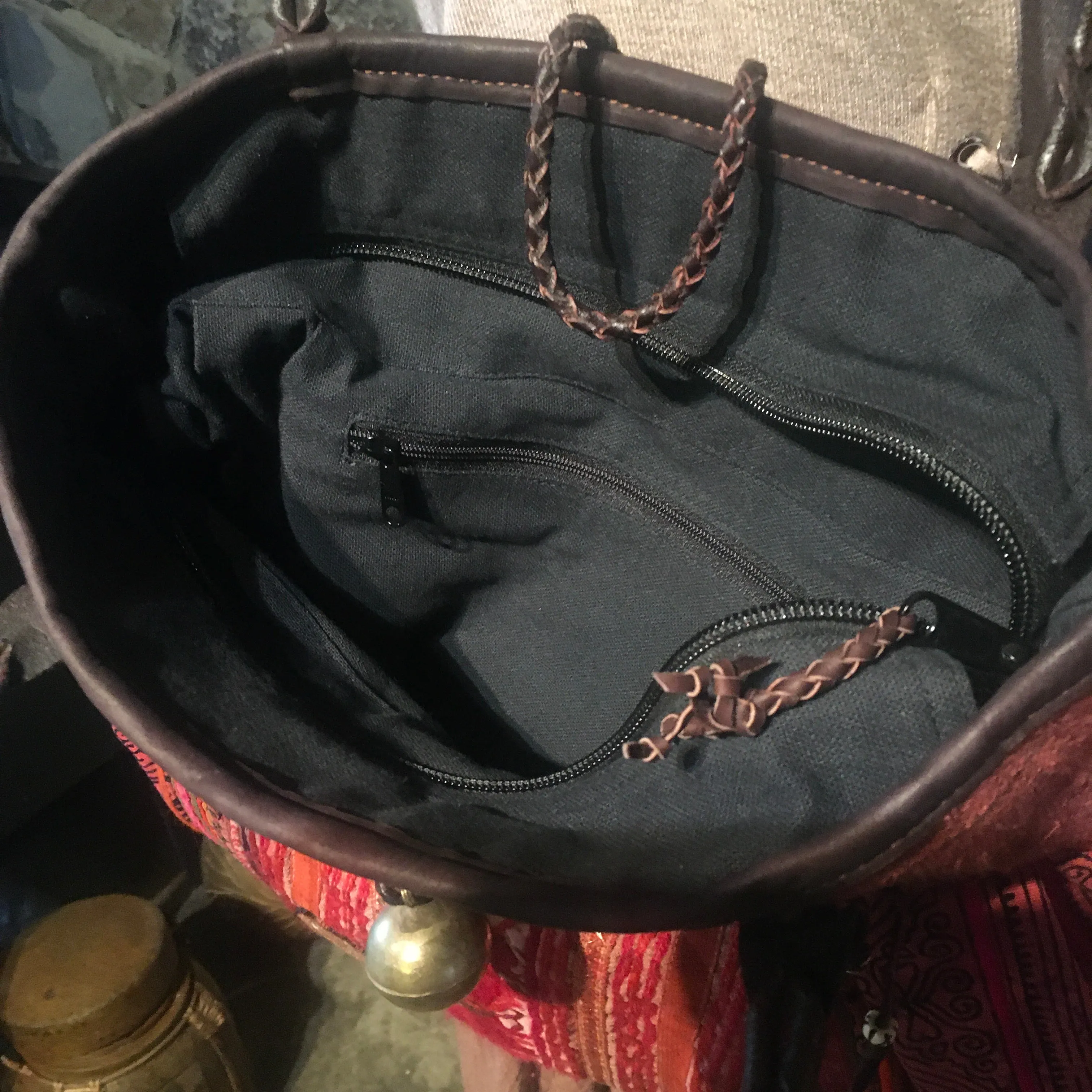 Hmong Hill Tribe Fabric Tote Bag | Leather & Vintage Textiles | Thai Handmade