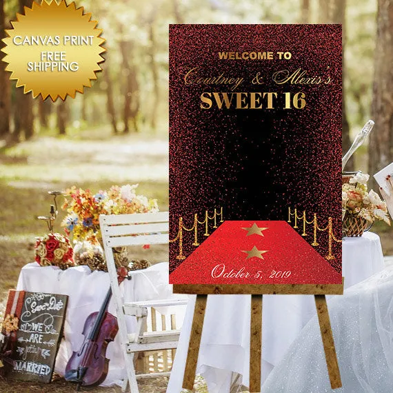 Hollywood red carpet guest book canvas sign for sweet 16