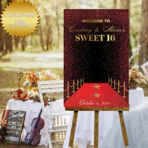 Hollywood red carpet guest book canvas sign for sweet 16