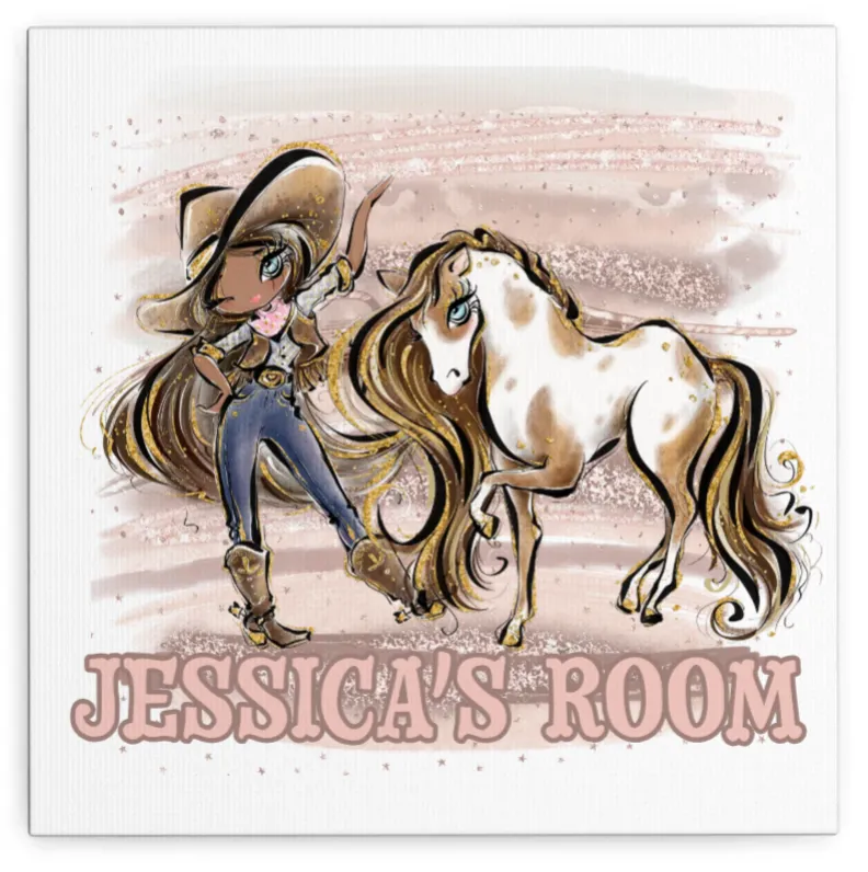 Howdy Cowgirl and Horse Canvas