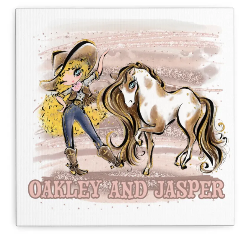 Howdy Cowgirl and Horse Canvas