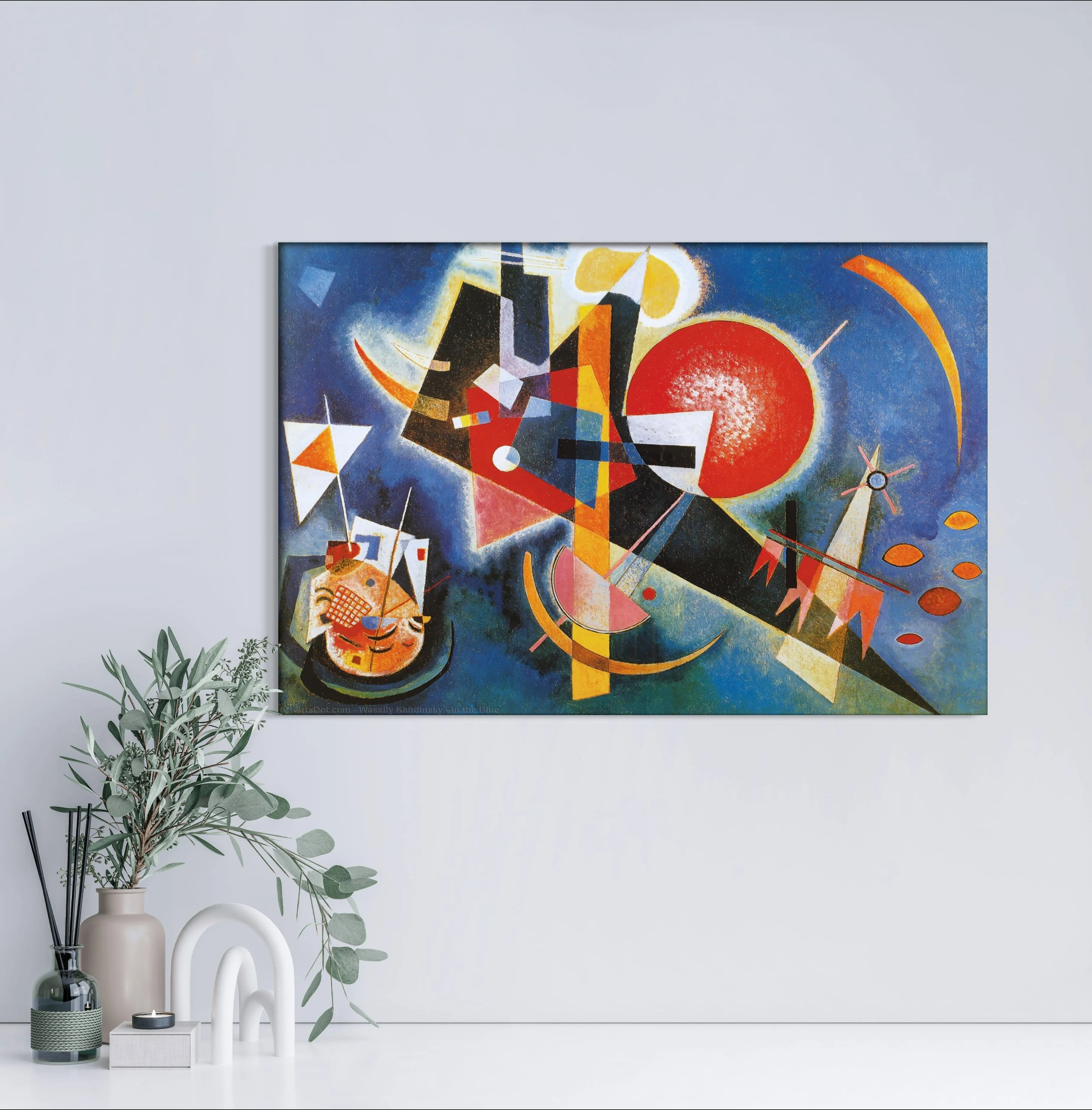 In Blue - Painted by Wassily Kandinsky- Circa. 1925. High Quality Polyester Cotton Canvas Print. Ready to be Framed or Mounted. Available in One Large Size. 60cm X 90cm.