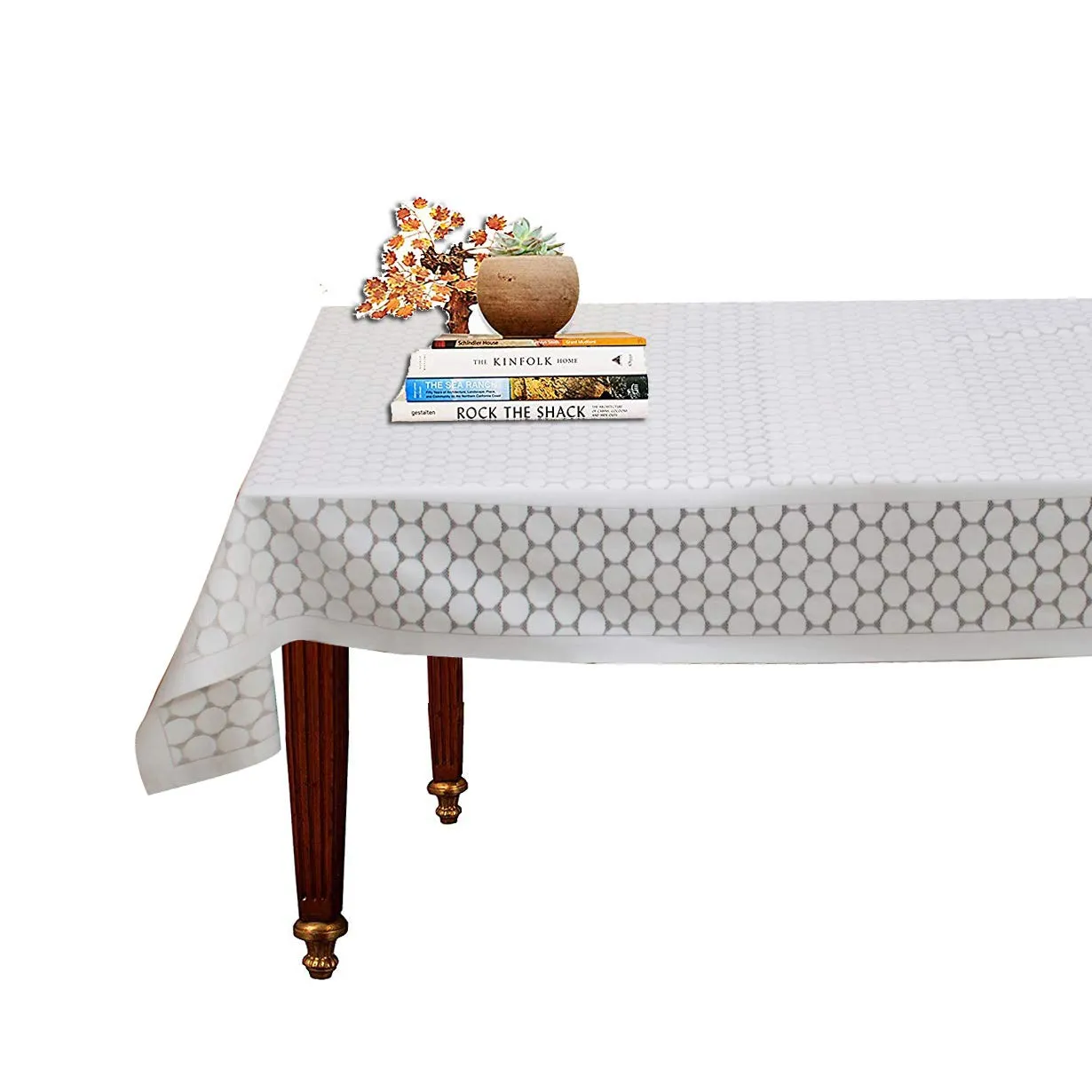 Kuber Industries Polka Dots Design Shining Cotton 4 Seater Center Table Cover 60"x40"(White) CTKTC33705