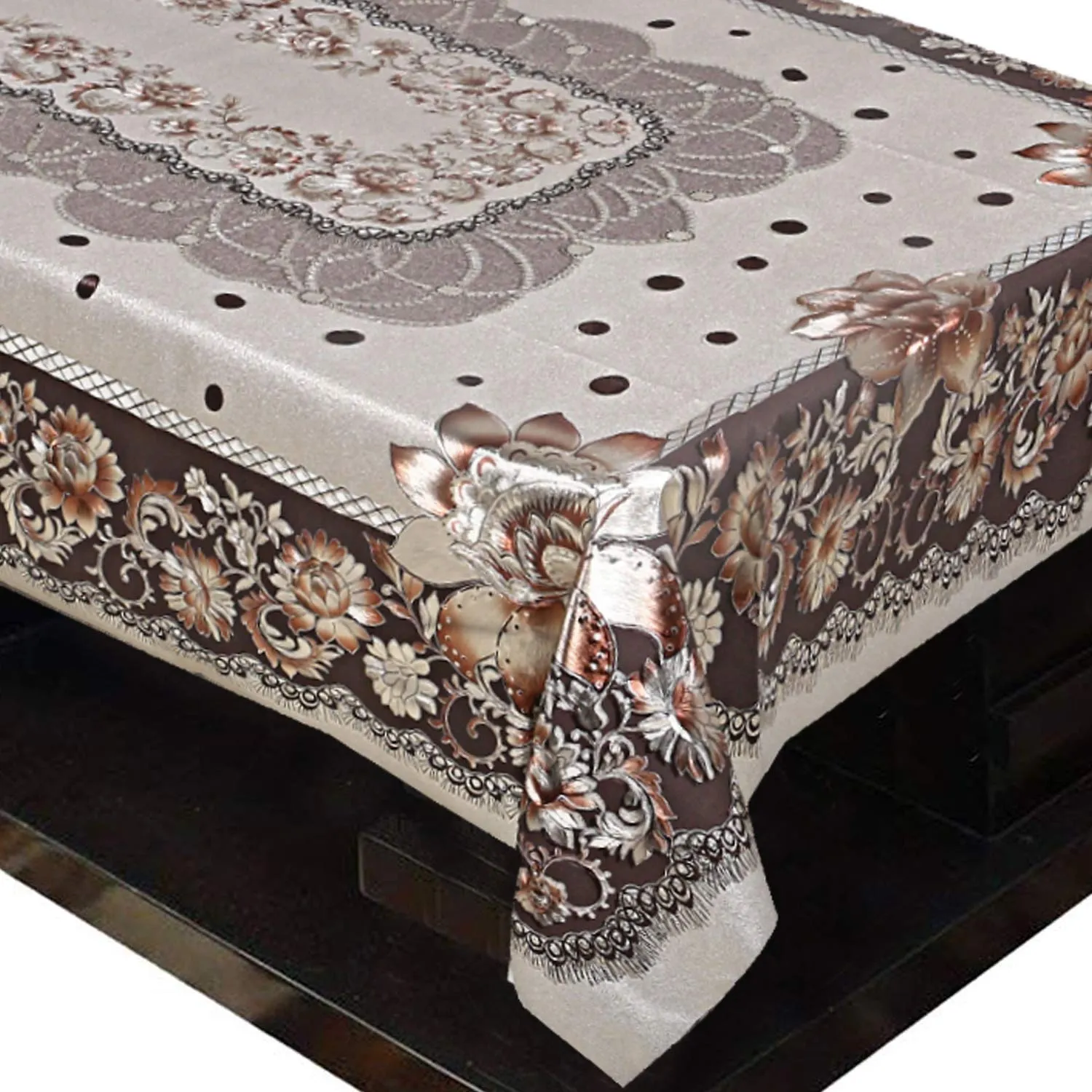 Kuber Industries Shining Floral Design PVC 4 Seater Center Table Cover (Gold), CTKTC013884