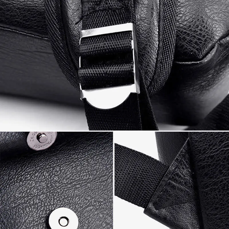 Leather Laptop Backpack for Men Large Capacity College Travel Office Daypack