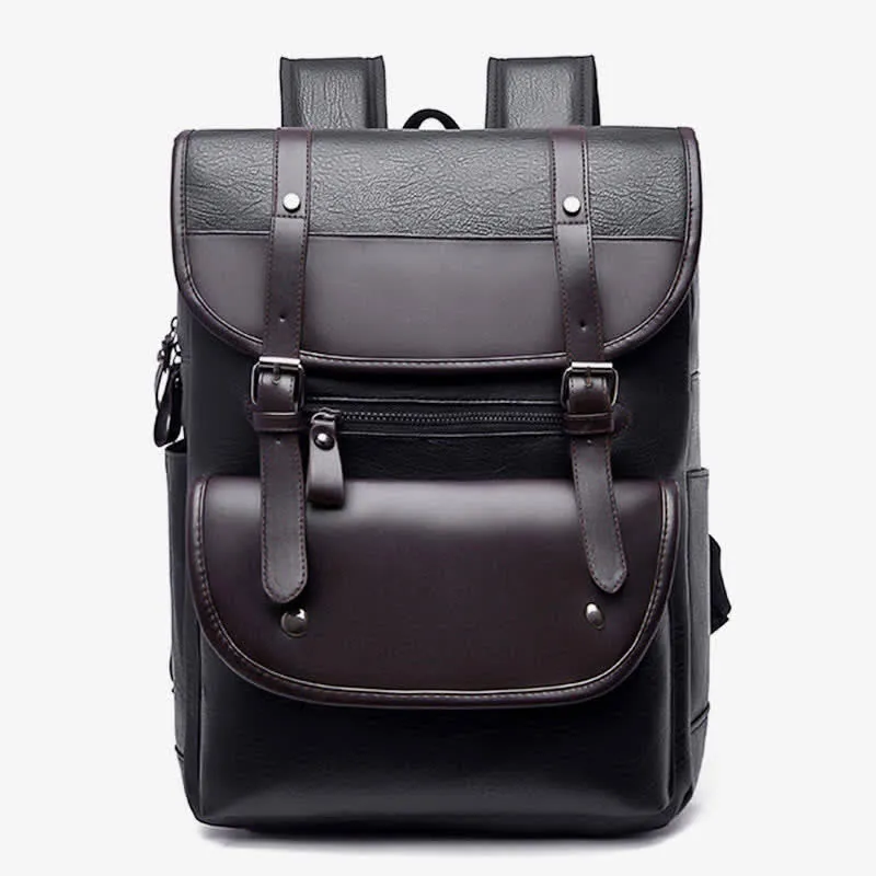 Leather Laptop Backpack for Men Large Capacity College Travel Office Daypack
