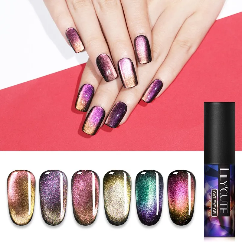 LILYCUTE 9D Chameleon Magnetic Gel Nail Polish Long Lasting Shining Laser 5ml Cat Eye Nail Art Gel Soak Off UV LED Gel Varnish