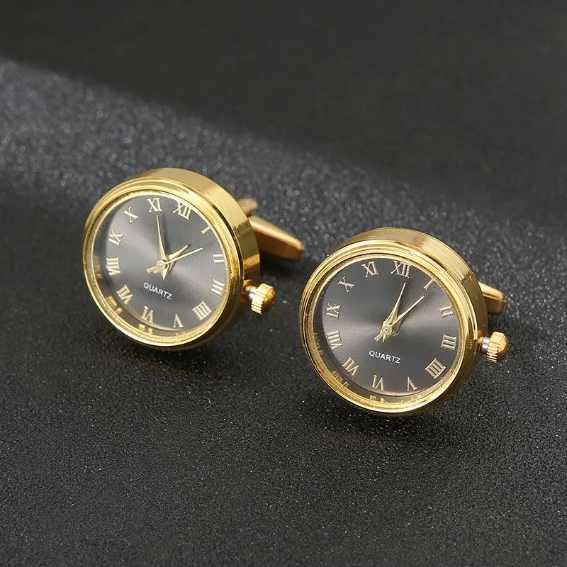 Men's Golden Rotatable Fashion Light Luxury Clock Cufflinks