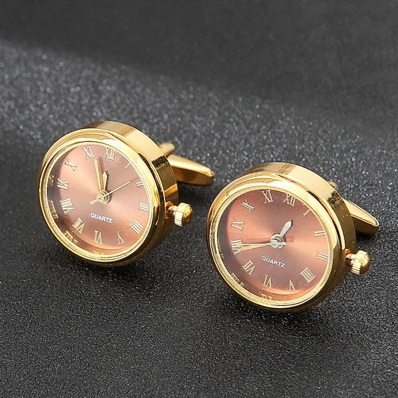 Men's Golden Rotatable Fashion Light Luxury Clock Cufflinks