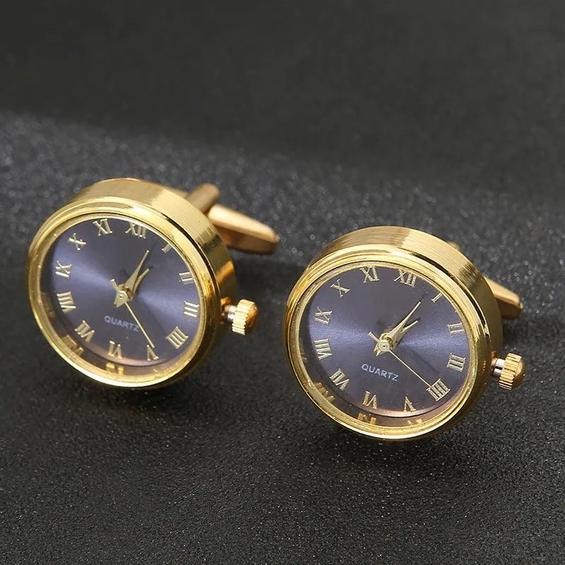 Men's Golden Rotatable Fashion Light Luxury Clock Cufflinks