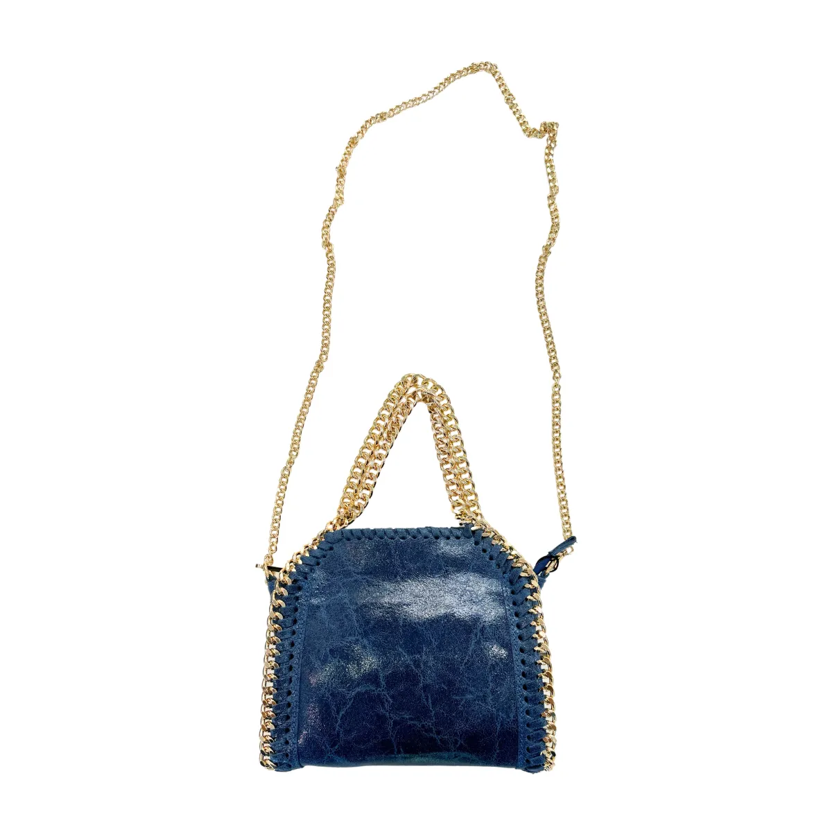 Metallic Luxe Chain Leather Bag - Denim Blue