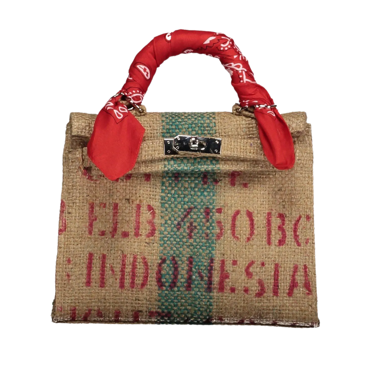 Mini Kelly Style Red Coffee Jute Handbag