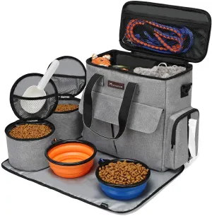 Modoker Dog Travel Bag, Weekend Pet Travel Set for Dog and Cat, Airline Approved Tote Organizer with Multi-Function Pockets (Grey)