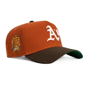 New Era 9Forty A-Frame Campfire Pack Oakland Athletics 50th Anniversary Patch Snapback Hat - Burnt Orange, Brown