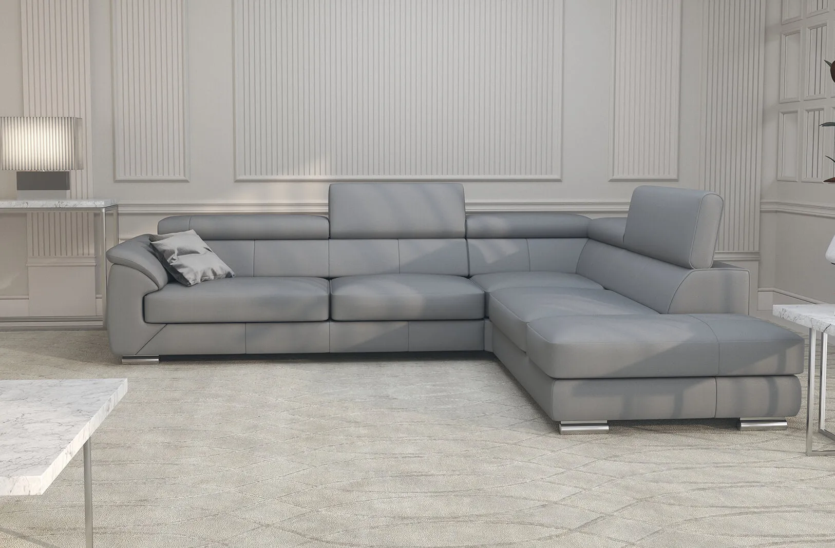 Nicole Gray Leather modern sectional