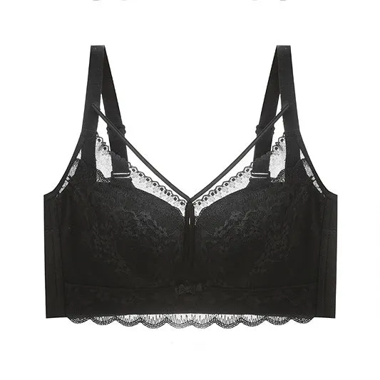 No wire push-up bra for women, lace sexy breasts bra, thin cup, breathable and comfortable, breast-retracting adjustable bra