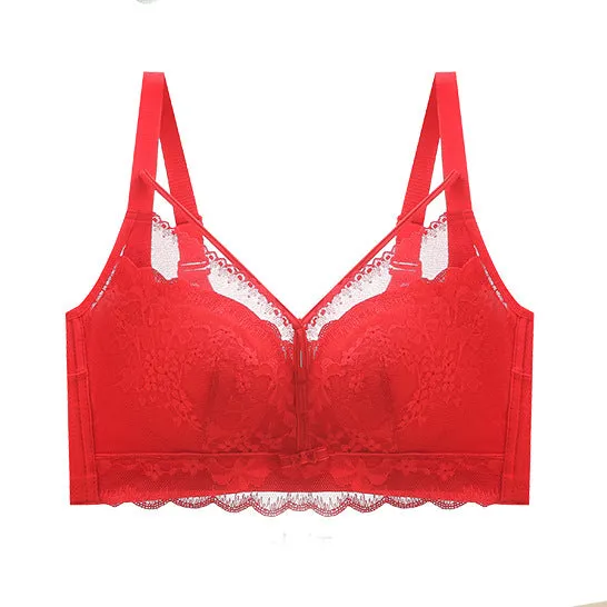 No wire push-up bra for women, lace sexy breasts bra, thin cup, breathable and comfortable, breast-retracting adjustable bra