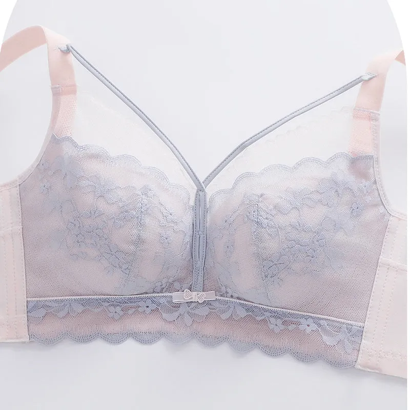 No wire push-up bra for women, lace sexy breasts bra, thin cup, breathable and comfortable, breast-retracting adjustable bra