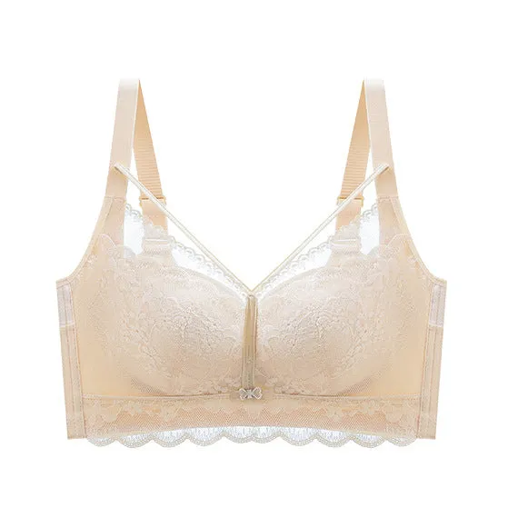 No wire push-up bra for women, lace sexy breasts bra, thin cup, breathable and comfortable, breast-retracting adjustable bra