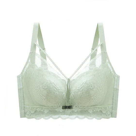 No wire push-up bra for women, lace sexy breasts bra, thin cup, breathable and comfortable, breast-retracting adjustable bra