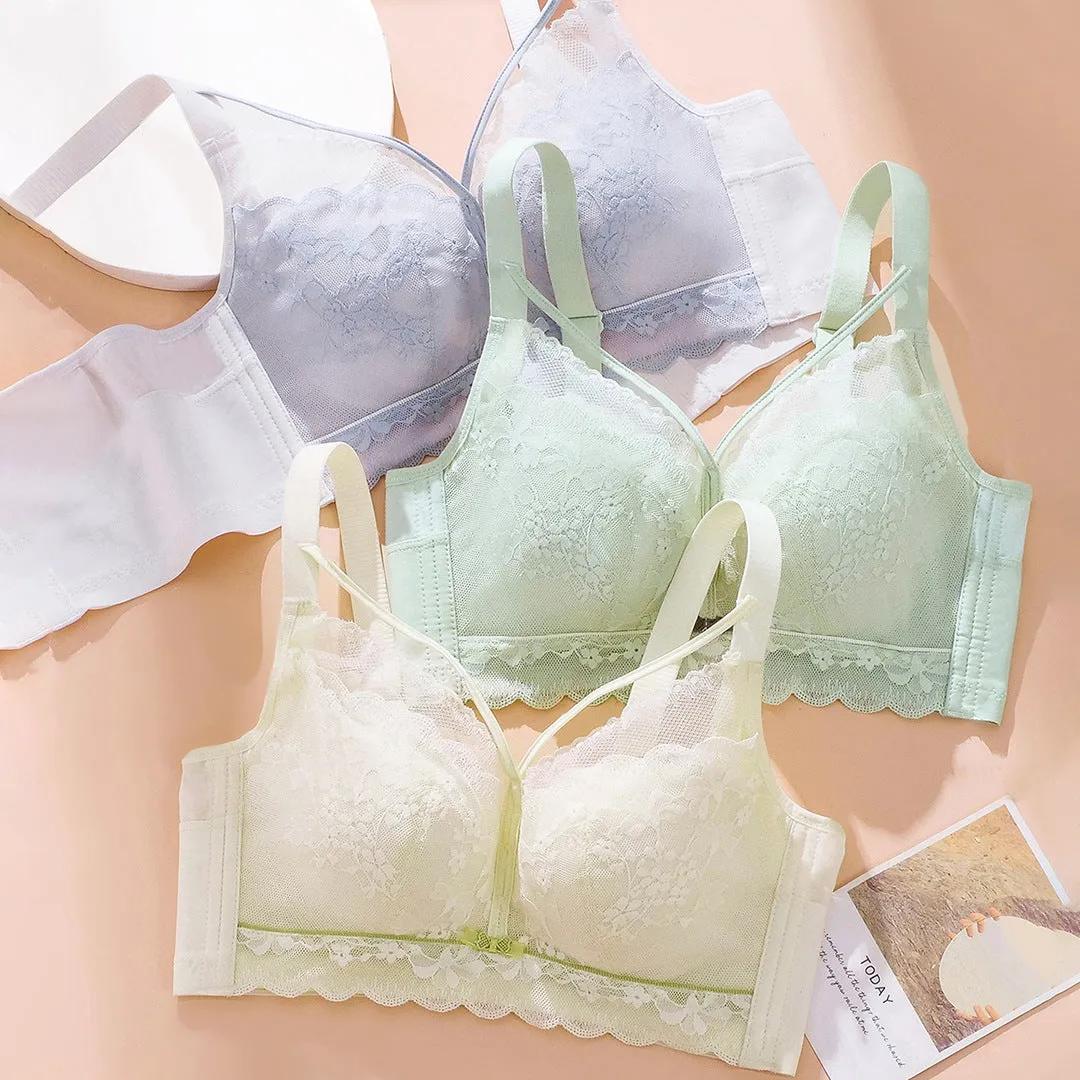 No wire push-up bra for women, lace sexy breasts bra, thin cup, breathable and comfortable, breast-retracting adjustable bra
