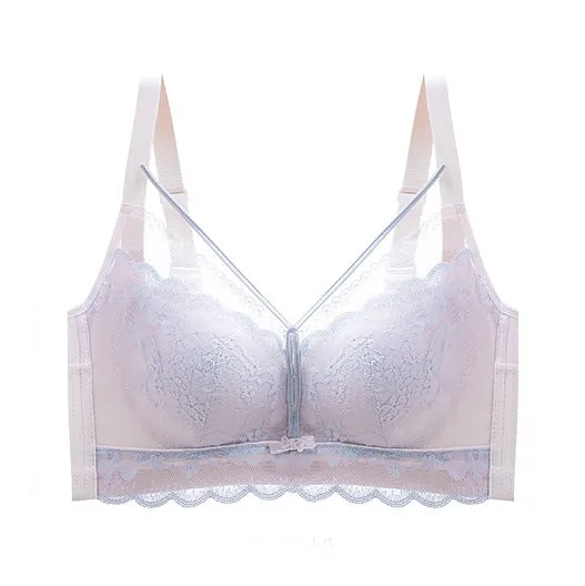 No wire push-up bra for women, lace sexy breasts bra, thin cup, breathable and comfortable, breast-retracting adjustable bra