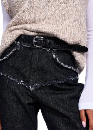 NOIRE LEATHER GOODS Prewitt Croc Belt with Silver Hardware
