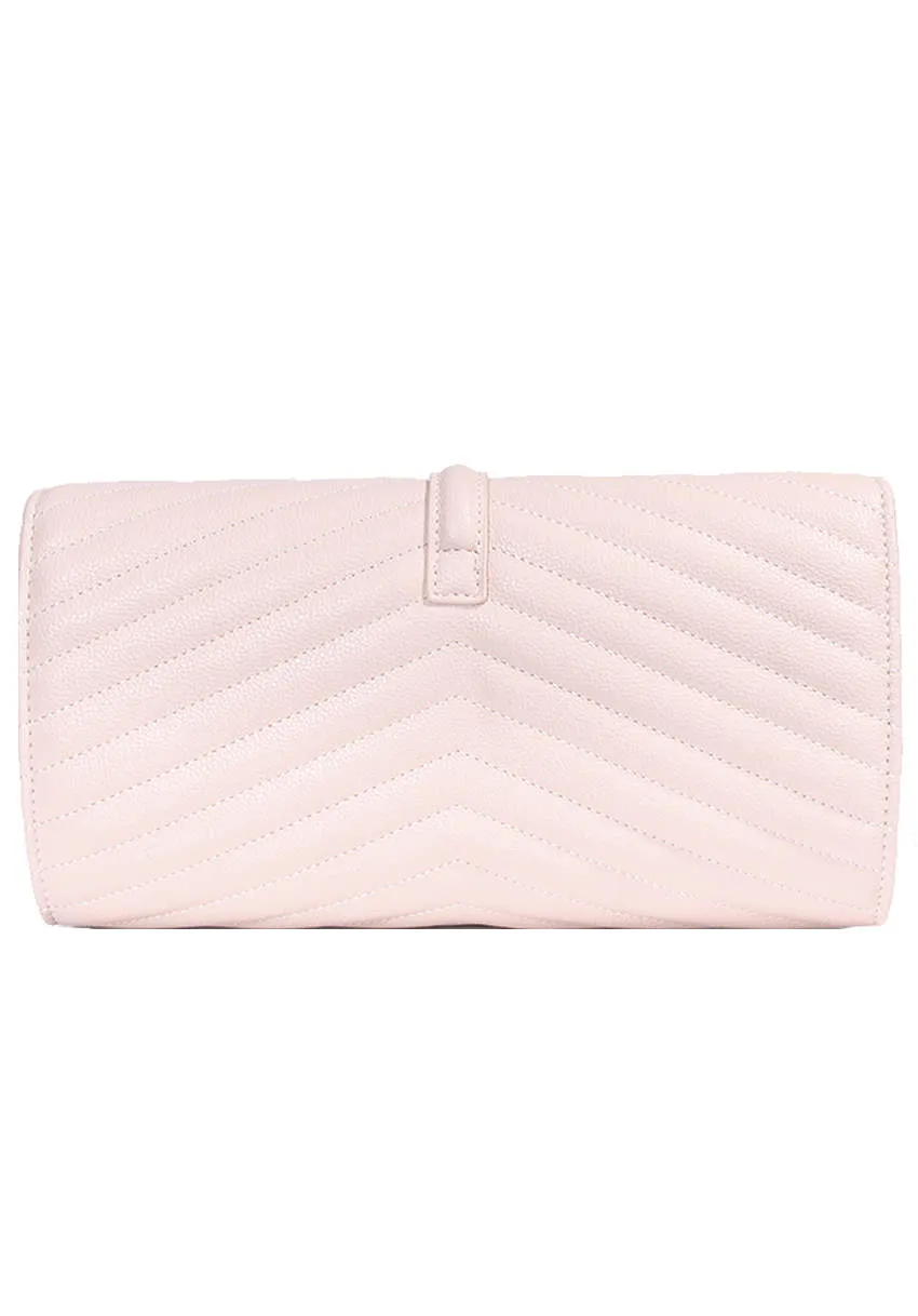 Nude Quilted Gold Tassel Clutch Bag