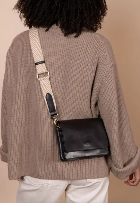 O My Bag - Sand Webbing Strap Black leather