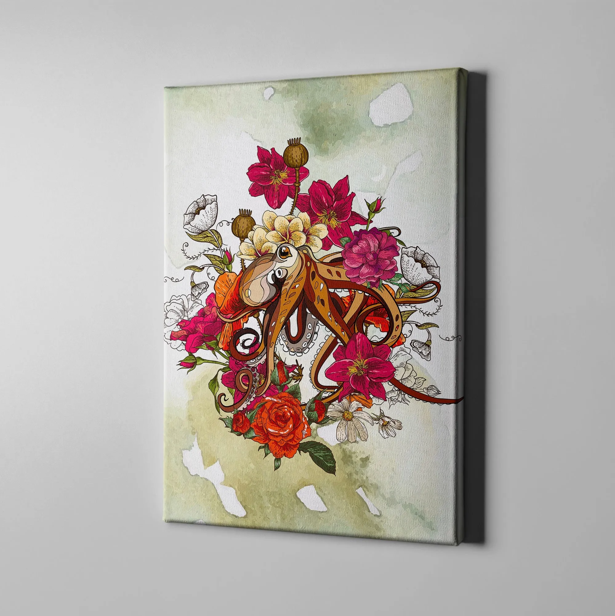 Octopus and Flowers Gallery Wrapped Canvas