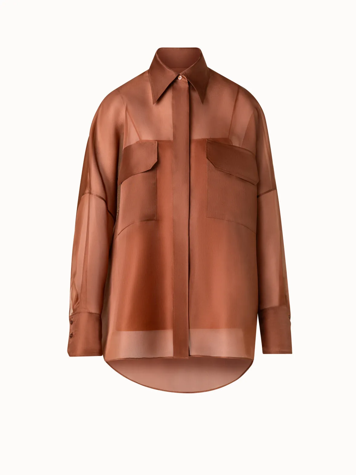 Oversized Semi-Sheer Silk Organza Shirt Blouse