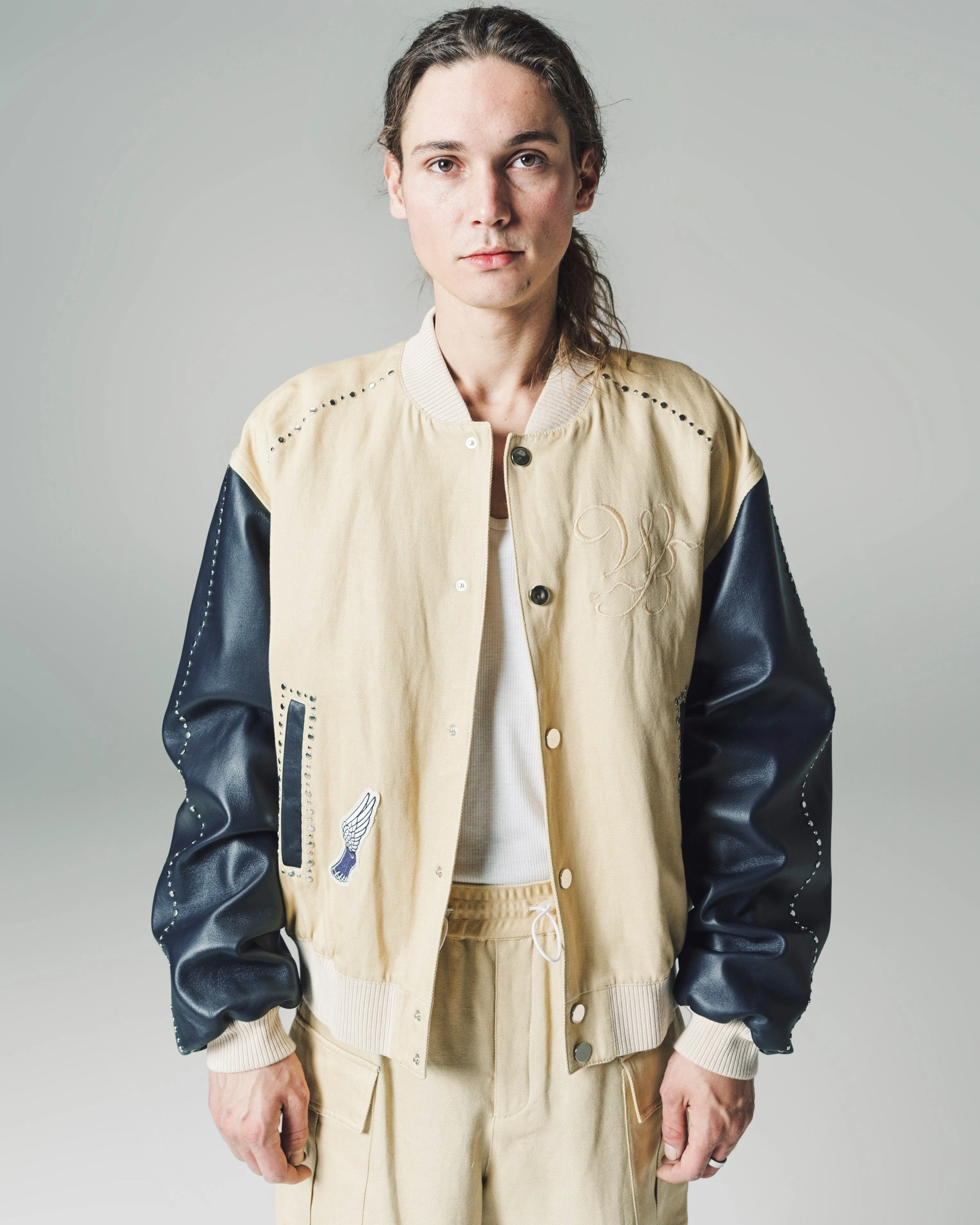 Parsnip & Navy Sky Varsity Jacket