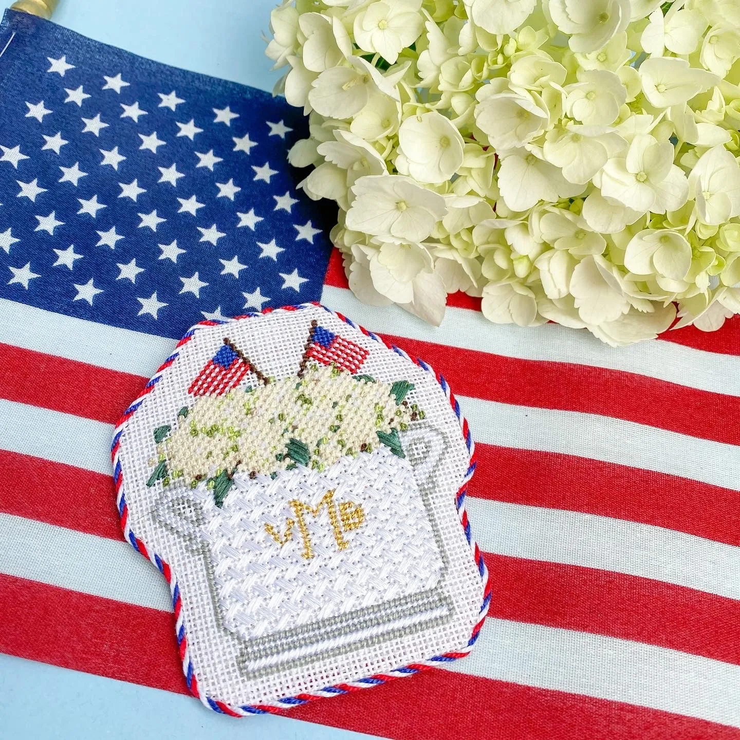 Patriotic Floral Arrangement Needlepoint Canvas