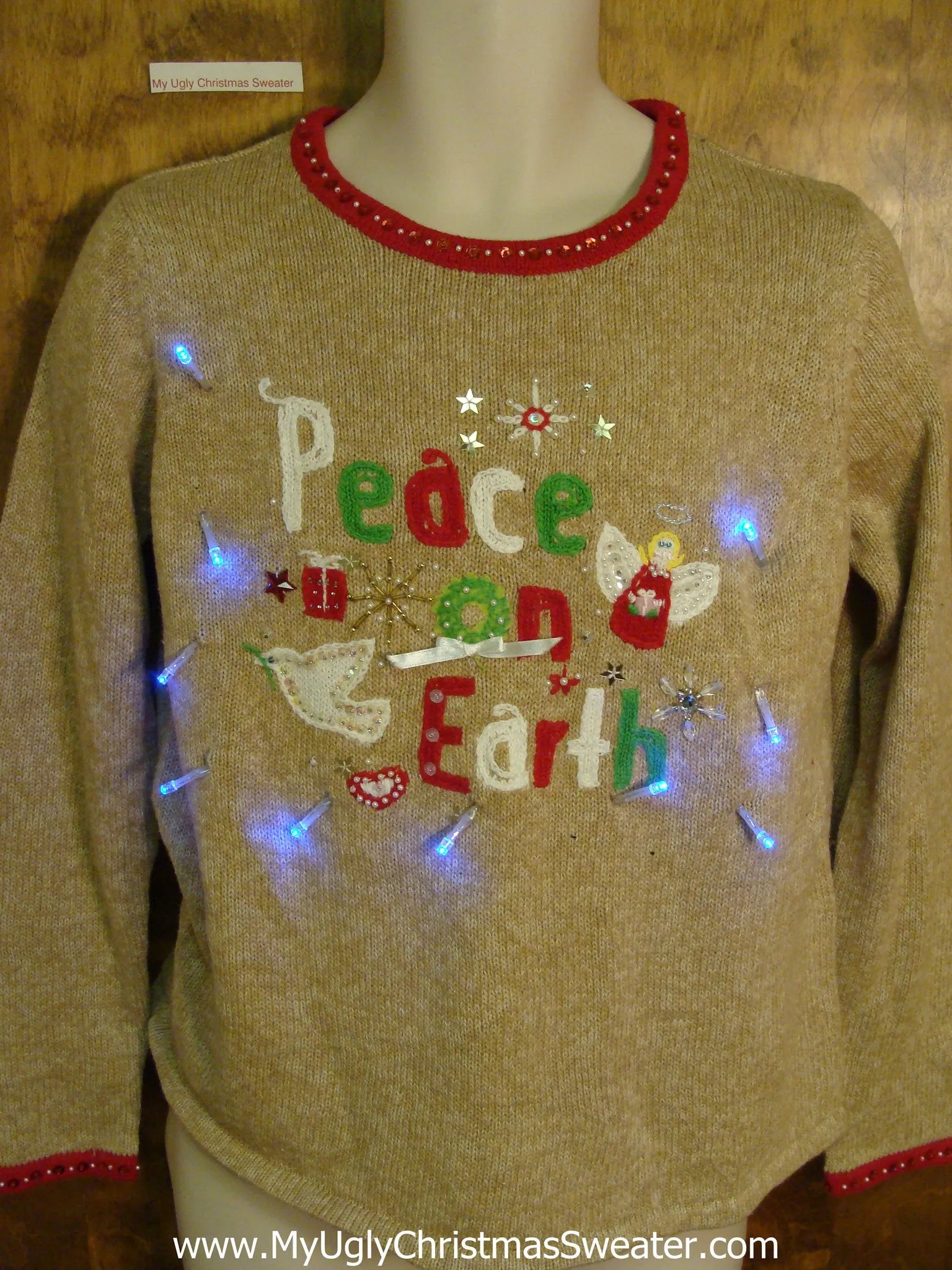 PEACE ON EARTH Cute Christmas Sweater with Lights