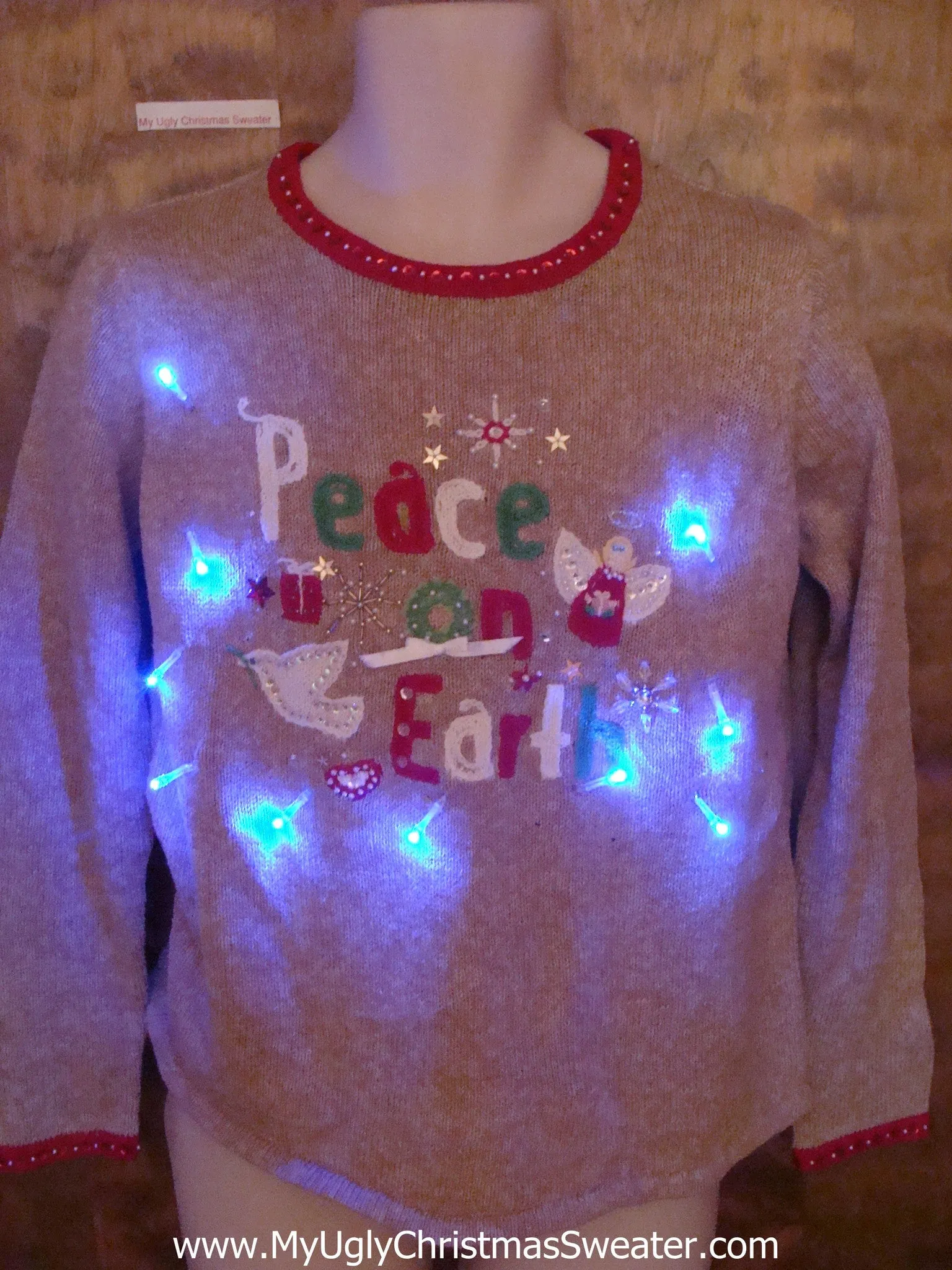 PEACE ON EARTH Cute Christmas Sweater with Lights