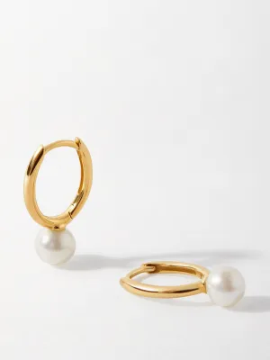 Pearl oval hoop earrings