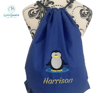 Penguin Drawstring Gym Bag - Personalised