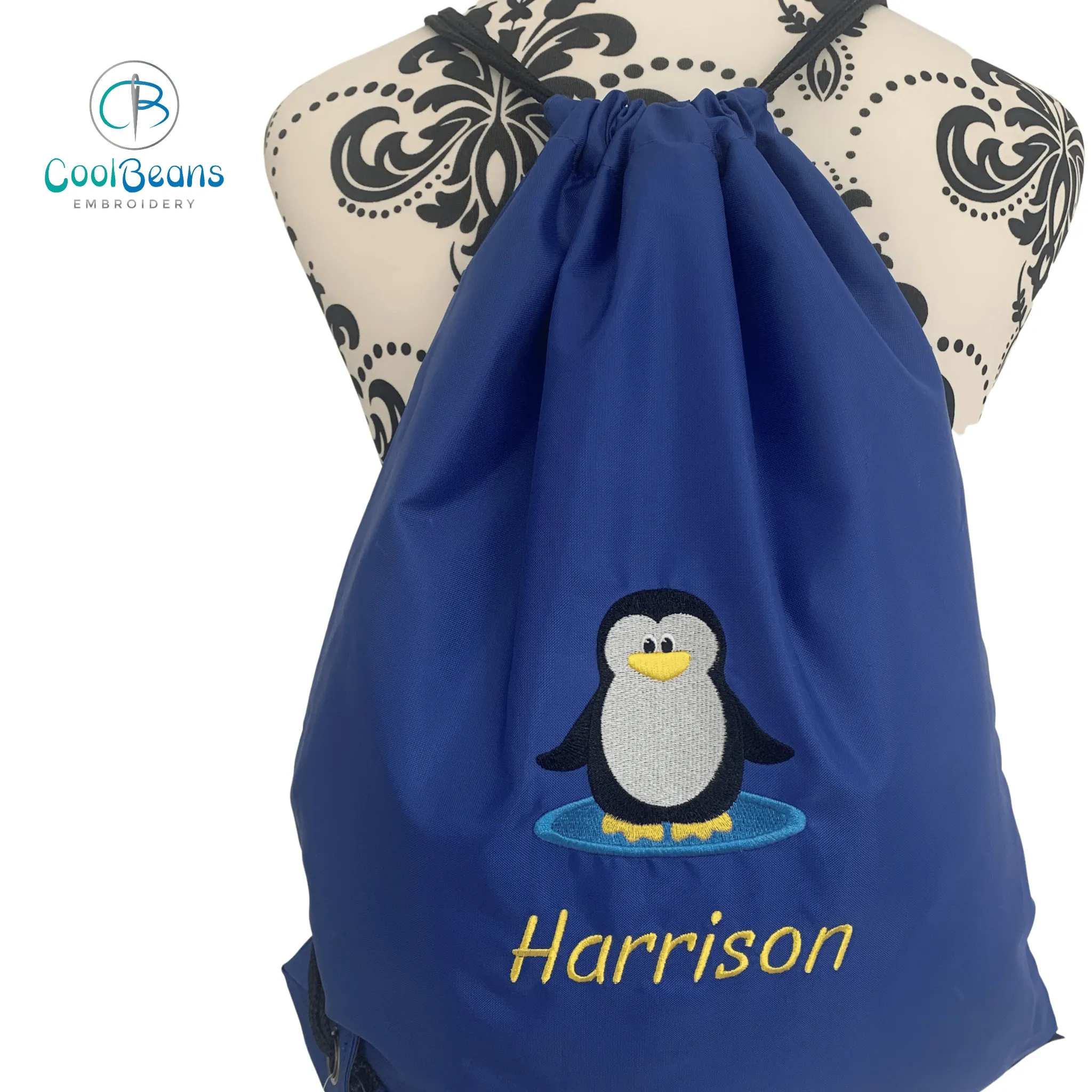 Penguin Drawstring Gym Bag - Personalised