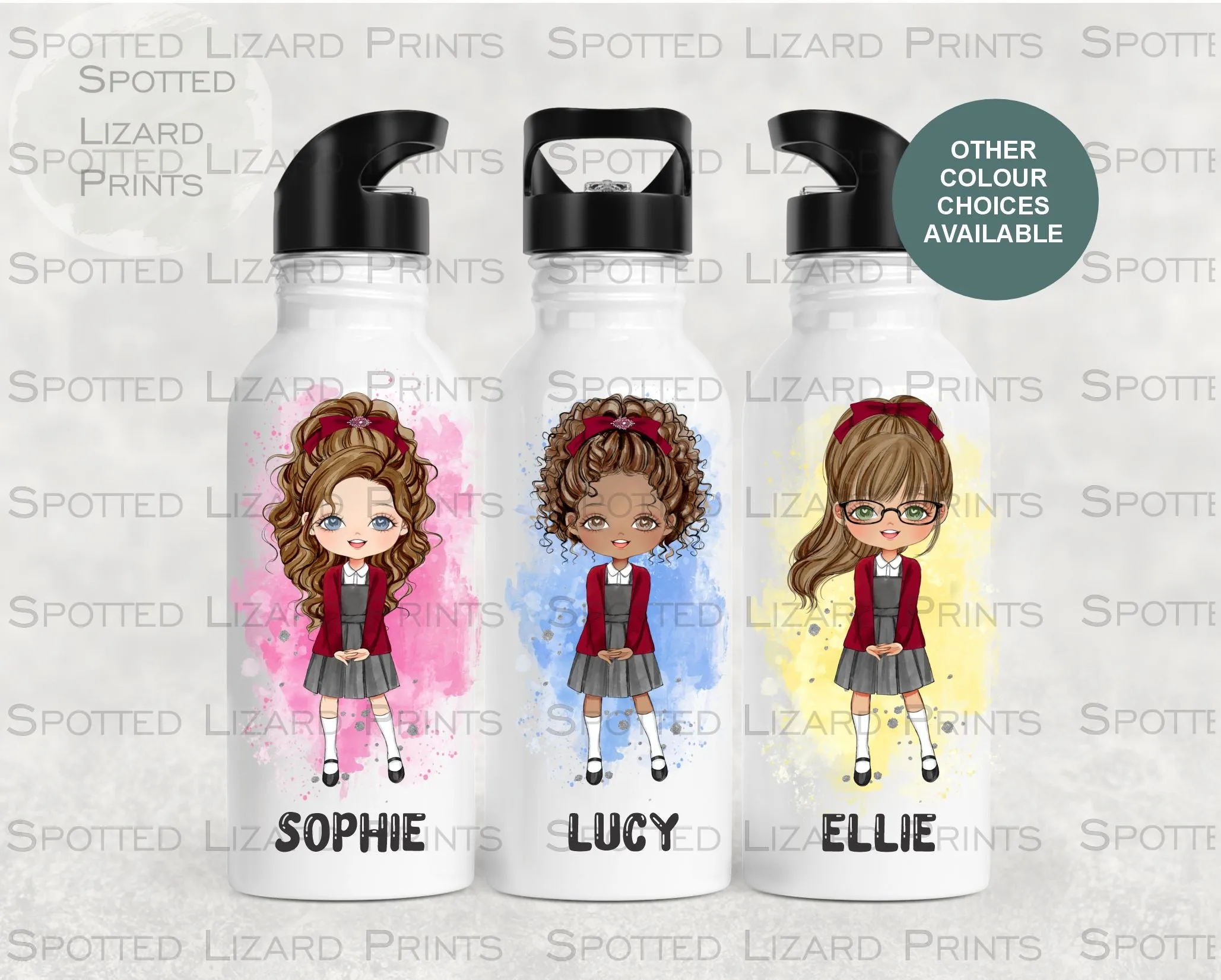 Personalised School Girl Water Bottle, Back to School Water Bottle, Stainless Steel Bottle with Custom Girl Character/School Uniform Design