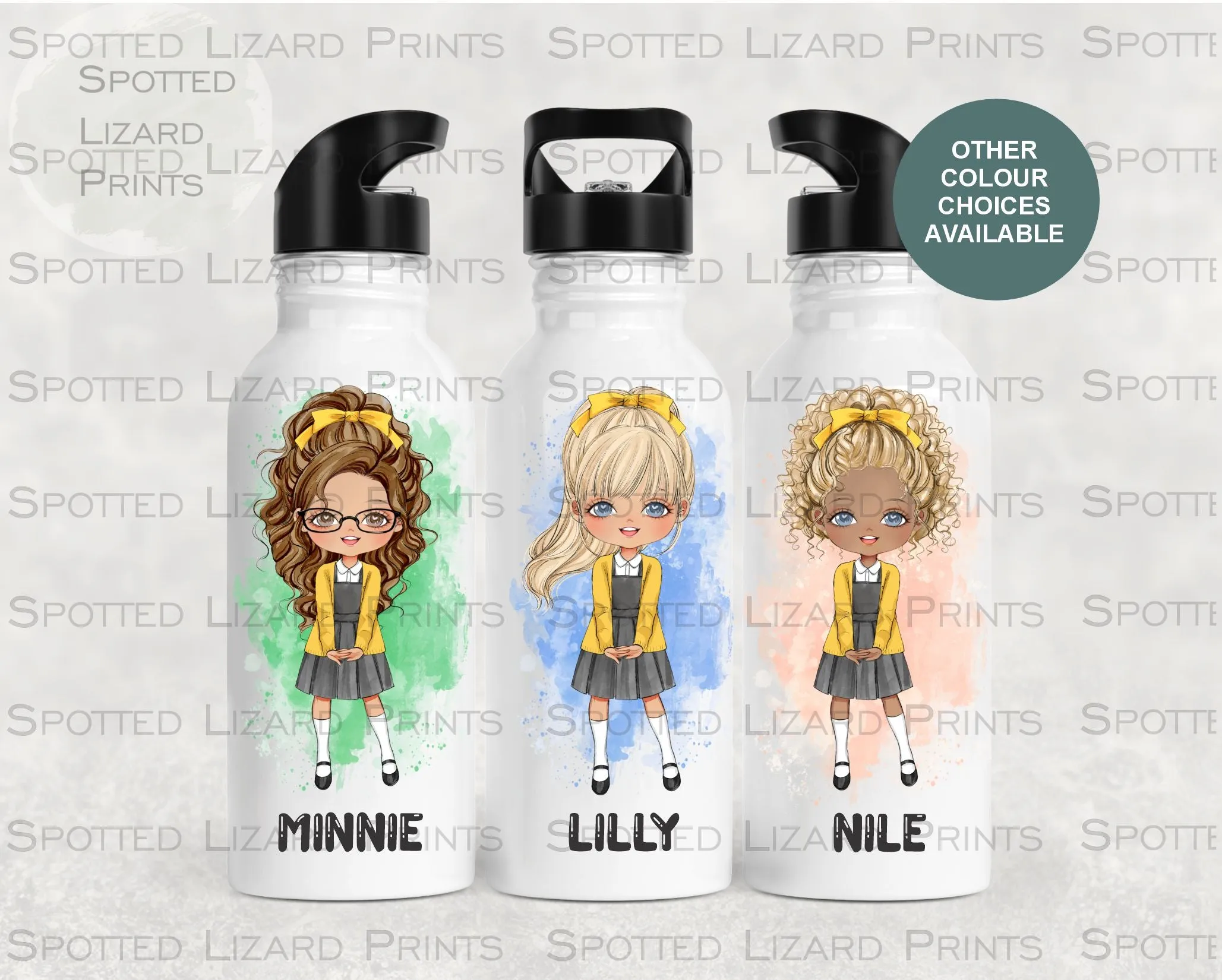 Personalised School Girl Water Bottle, Back to School Water Bottle, Stainless Steel Bottle with Custom Girl Character/School Uniform Design