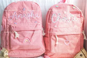 Personalized Corduroy Backpacks: Handmade School Bags with Custom Embroidery for Kids and Toddlers