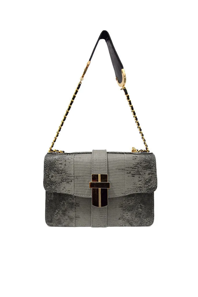 PETRA MINI BOX BAG IN GREY LIZARD