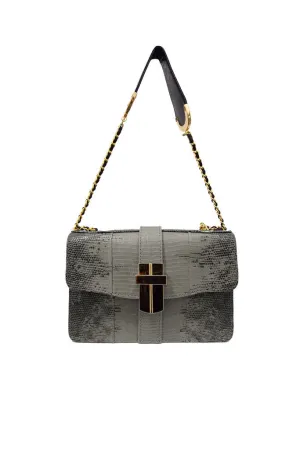 PETRA MINI BOX BAG IN GREY LIZARD